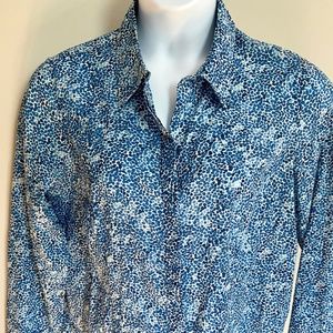 NEW Beautiful silky cotton blue/ white blouse, older Coldwater Creek, sz 18